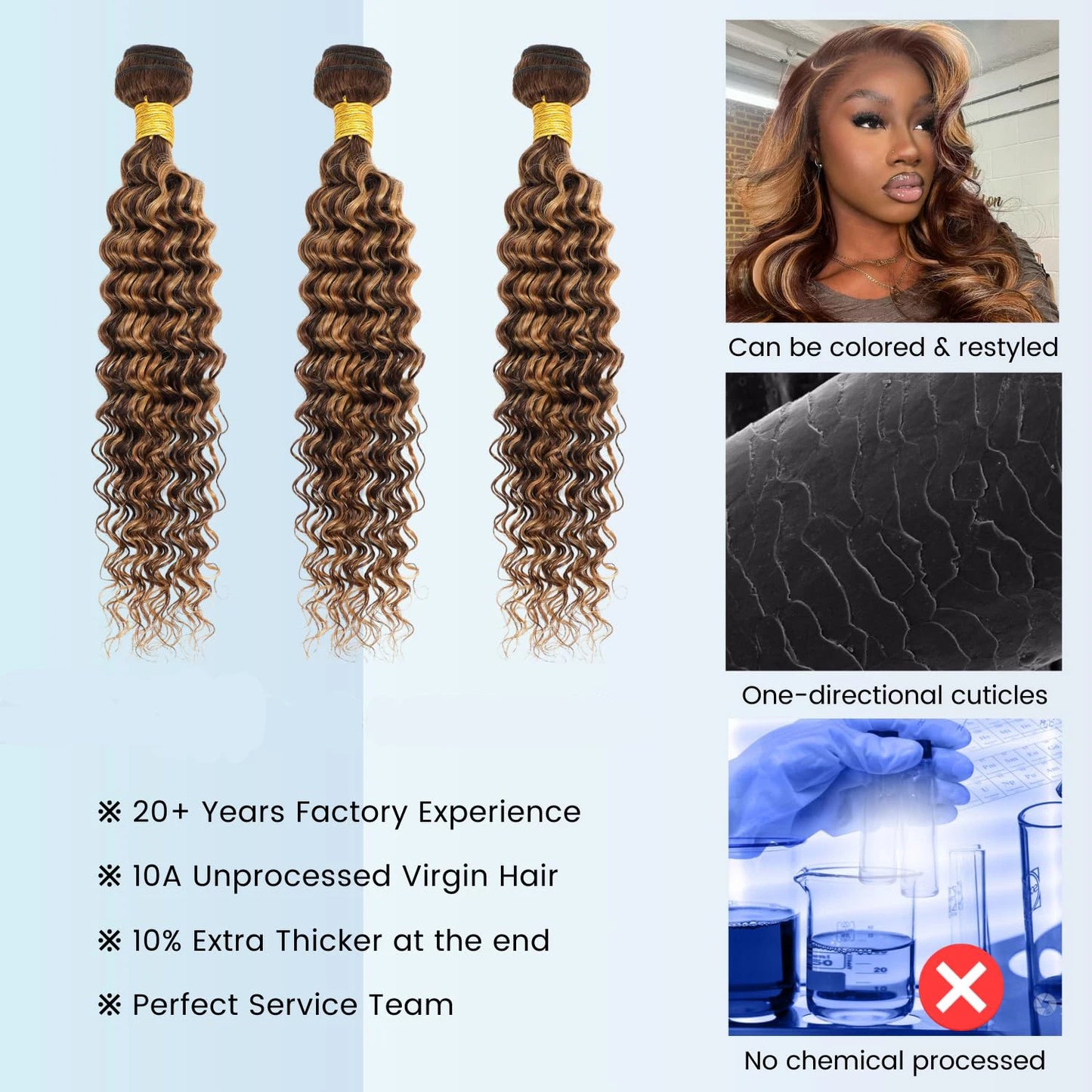 4/27 Bundles Brazilian Hair Bundles Highlight Honey Blonde Human Hair Bundle Weave Double Weft Deep Wave Virgin Hair Weaves