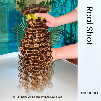 4/27 Bundles Brazilian Hair Bundles Highlight Honey Blonde Human Hair Bundle Weave Double Weft Deep Wave Virgin Hair Weaves