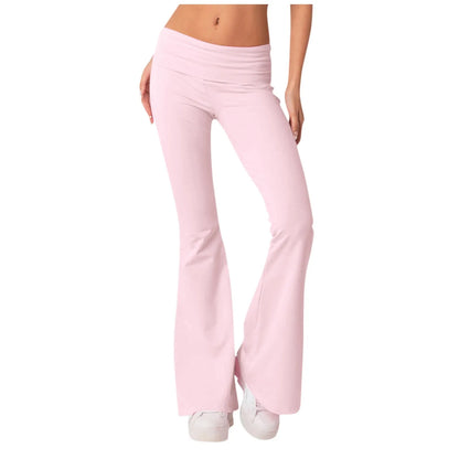 Long Pants Women Fashion Trousers Solid Elastic Leggings Flare Bottoms High Waist Wide Leg Athletic Yoga Bell Pants Summer