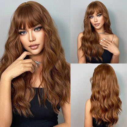 Ginger Curly Synthetic Wigs for Women Long Orange Wigs with Bangs Heat Resistant Hair Colored Party Cosplay Hair Wig