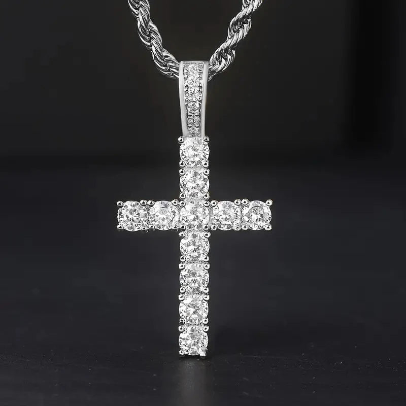 Huitan 60Cm Twisted Chain Long Necklace for Women/Men Fashion Luxury Cubic Zirconia Cross Pendant Necklace Gift Love Accessories