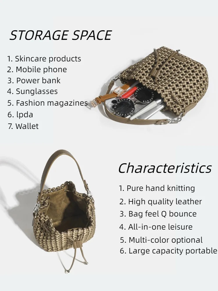 Tote bag woman Bucket bag handbags for women Nylon underarm purse European-style hand-woven bag for women