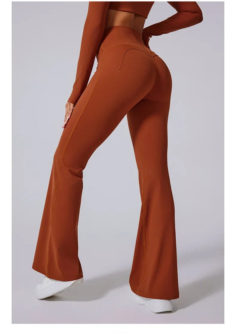 High Waist Flared Yoga Pants for Women Gym Fitness Running Training Sport  Brown Yoga Leggings Belly Control Wide Workout Pants