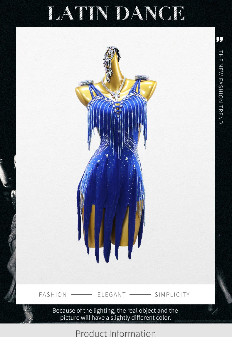 Evening Dress Latin Dance Costume Womens 2025 Dancewear Girl Adult Short Fringed Clothing American Competition Stage Sports Suit