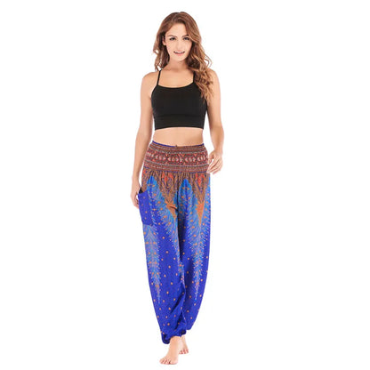 Women's Yoga Pants Printed Ethnic Style Loose Yoga Trousers Bloomers High Waist Fitness Sports Crotch Dance  Sweatpants