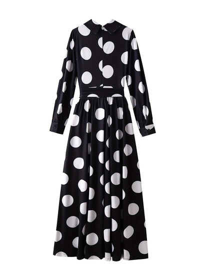 Casual Dresses Elegant Women Long Dress Sleeve Female Robe Bow Knot Polka Dots Girl's Vestidos Lady's Maxi Dresses