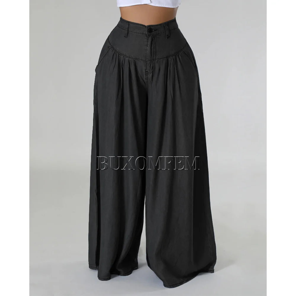 2024 Stylish Fashion New High Waist Jeans Unique Individualretro Chains Straight Leg Wrap Hips Casual Daily Trousers for Women