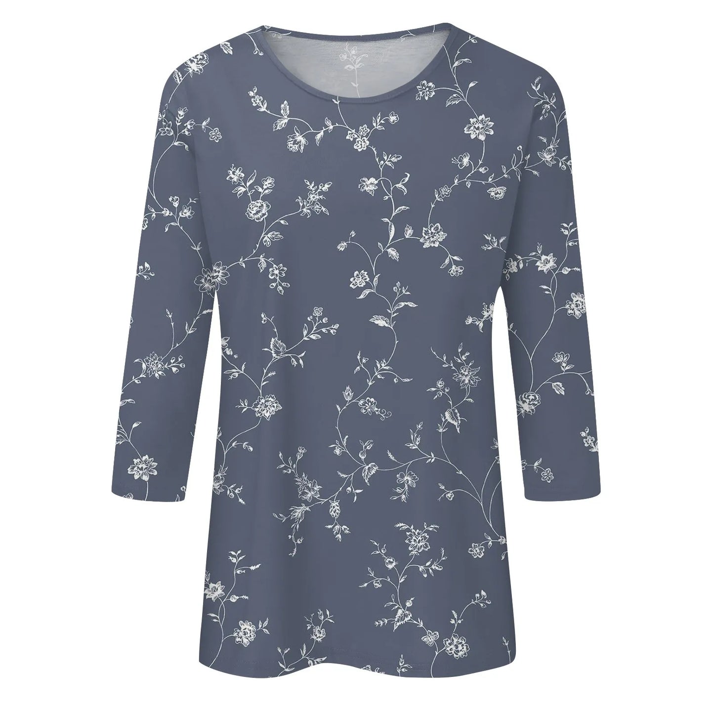 2024 Women Summer Tops Comfortable T Shirt Fashion Flower Print Round Neck 3/4 Sleeve Tops Soft Versatile Pullover Ropa De Mujer