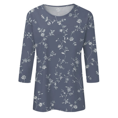 2024 Women Summer Tops Comfortable T Shirt Fashion Flower Print Round Neck 3/4 Sleeve Tops Soft Versatile Pullover Ropa De Mujer