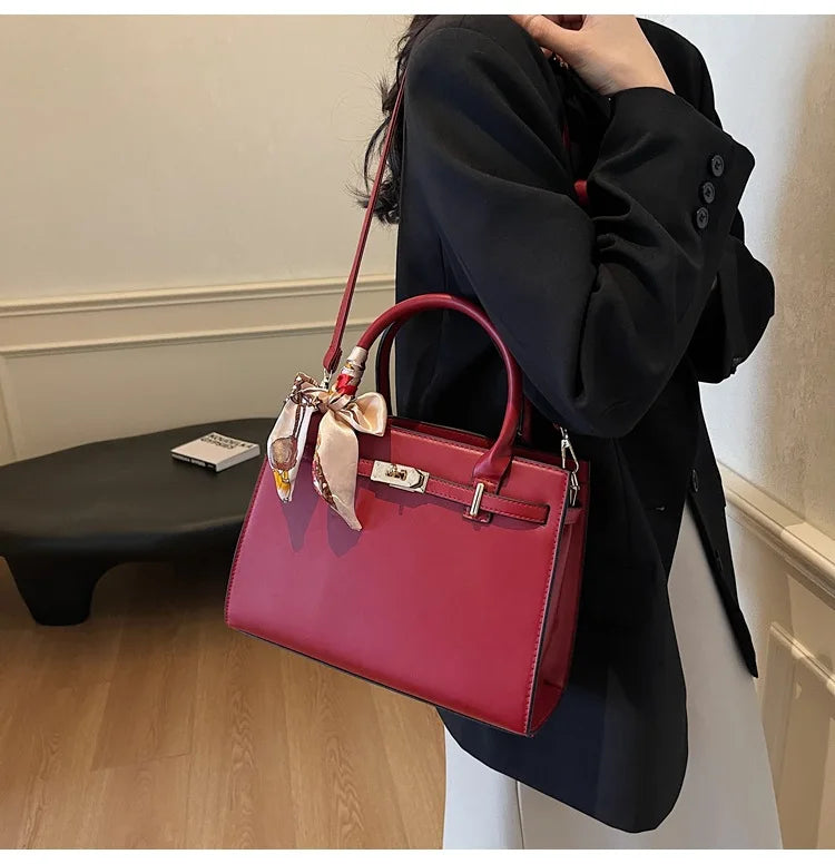 2025 New! Women's Red Tote Bag - Light Luxury, Large Capacity, Elegant Design, Versatile for Work & Party, Premium PU Leather