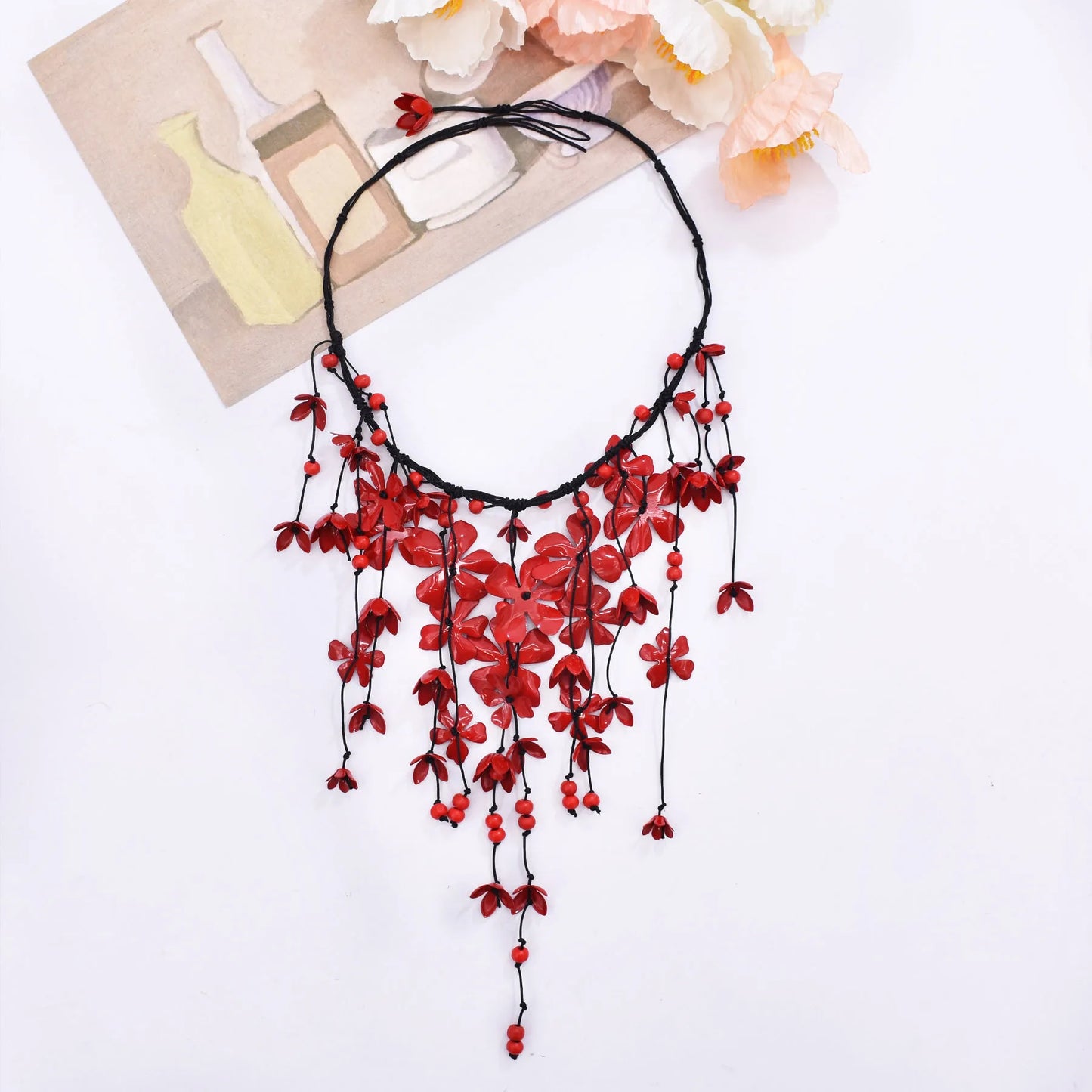 Bohemian Flower Necklace Hand Woven Multi-layer Floral Necklace Exaggerated Collarbone Chain Bridal Dress Accessories for Women