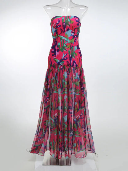 Birthday Dress for Women Brithday Party Outfits Sexy Strapless Prom Gown Retro Print Evening Dresses Luxury 2024 Woman Clothes