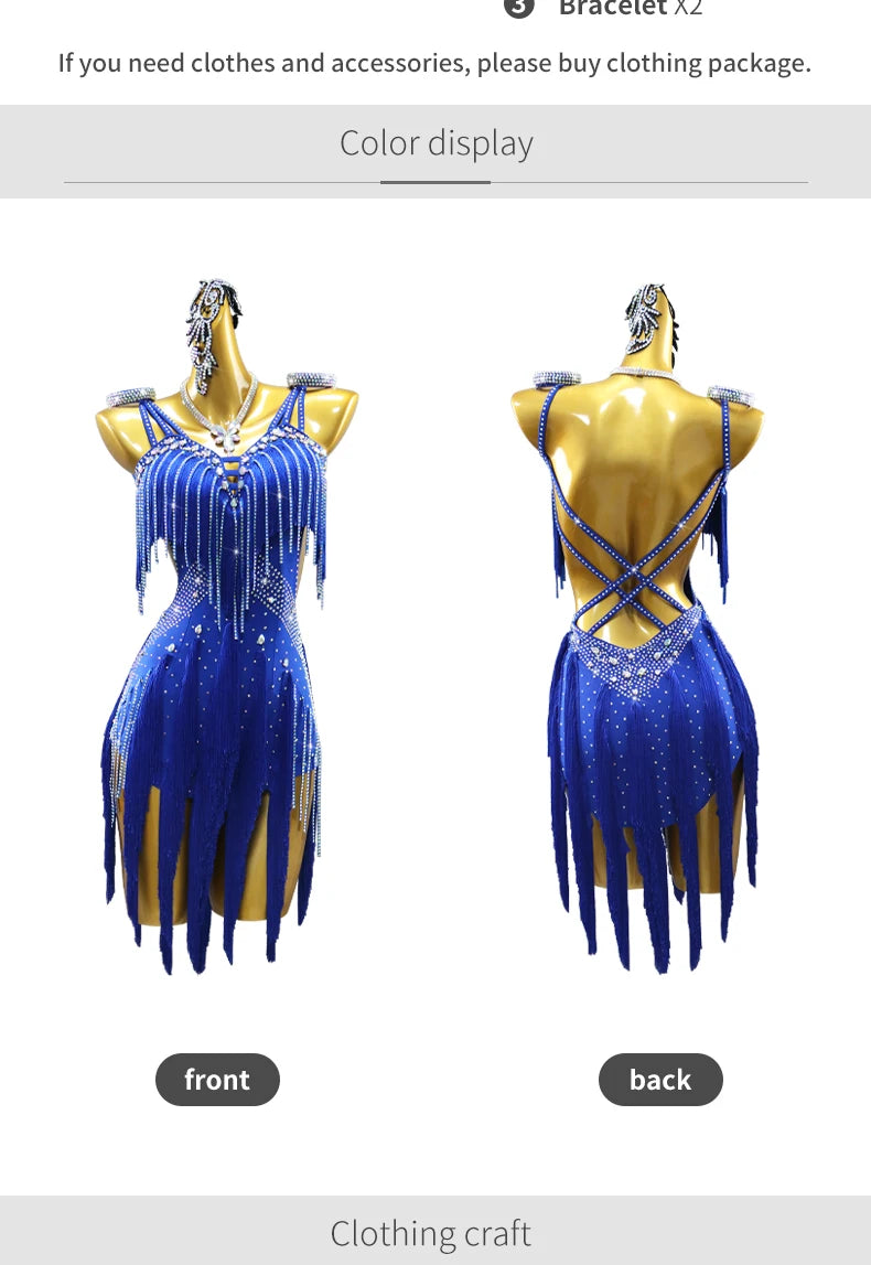 Evening Dress Latin Dance Costume Womens 2025 Dancewear Girl Adult Short Fringed Clothing American Competition Stage Sports Suit