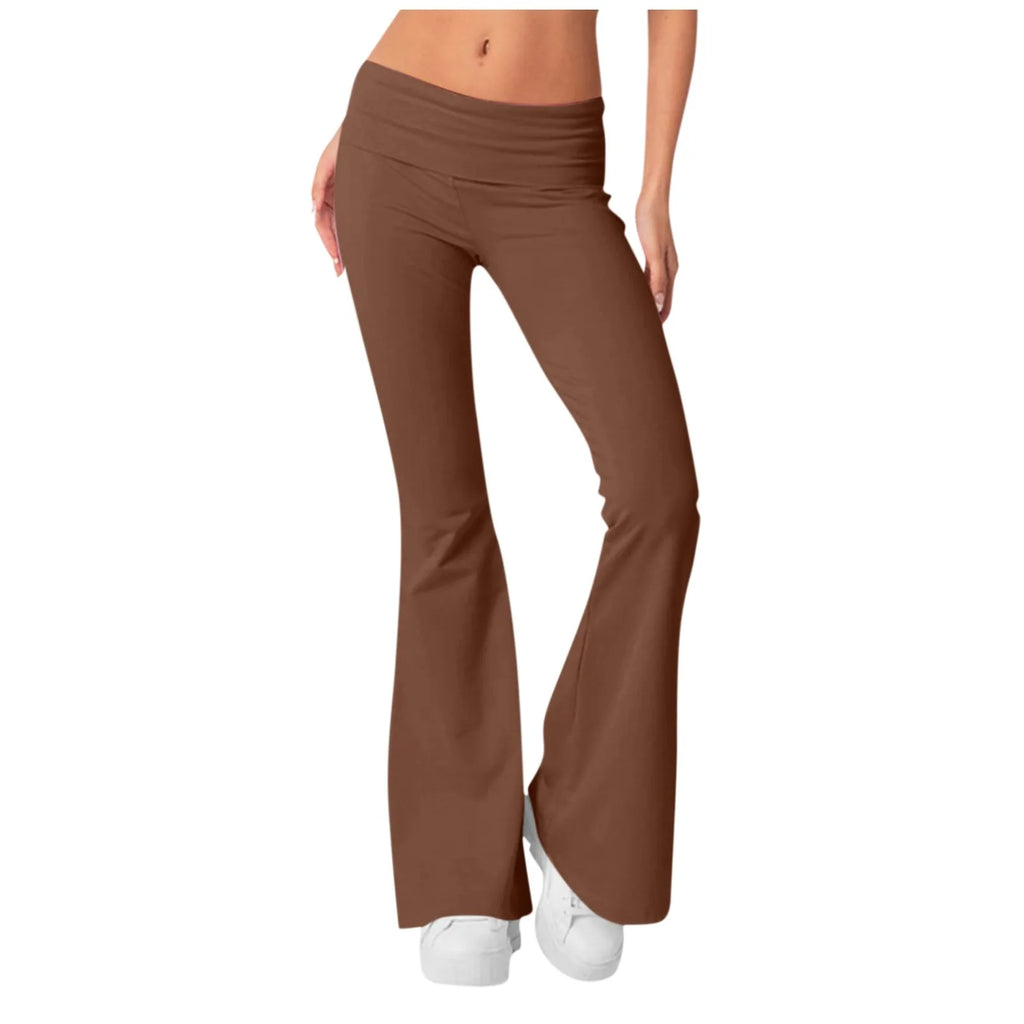Long Pants Women Fashion Trousers Solid Elastic Leggings Flare Bottoms High Waist Wide Leg Athletic Yoga Bell Pants Summer
