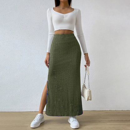 Women Skirt Spring Summer  High Waisted Elastic Slim Hip Knitted Sexy Bodycon Midi Skirt Female Clothing M L XL XXL