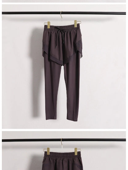 Stretch Autumn Sports Pants Women Two Pieces Fitness Yoga Pants and Shorts With Inner Phone Pocket 2 in 1 Yoga Pants