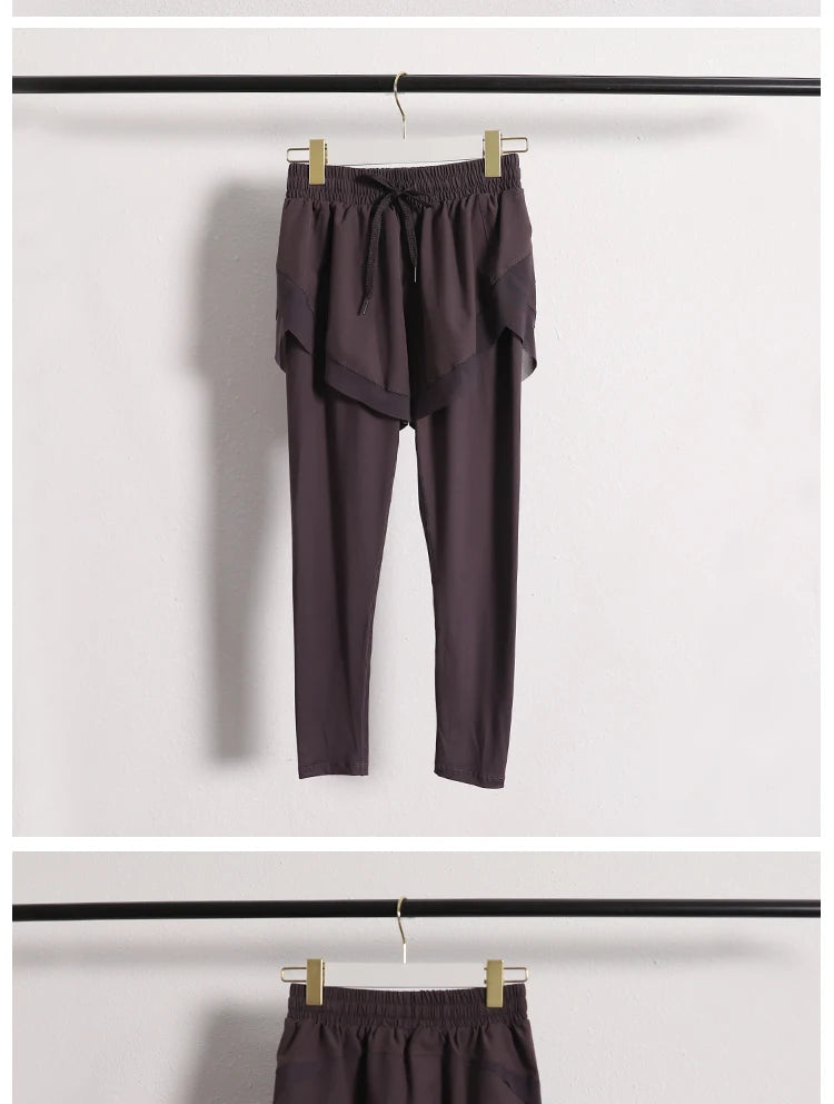 Stretch Autumn Sports Pants Women Two Pieces Fitness Yoga Pants and Shorts With Inner Phone Pocket 2 in 1 Yoga Pants