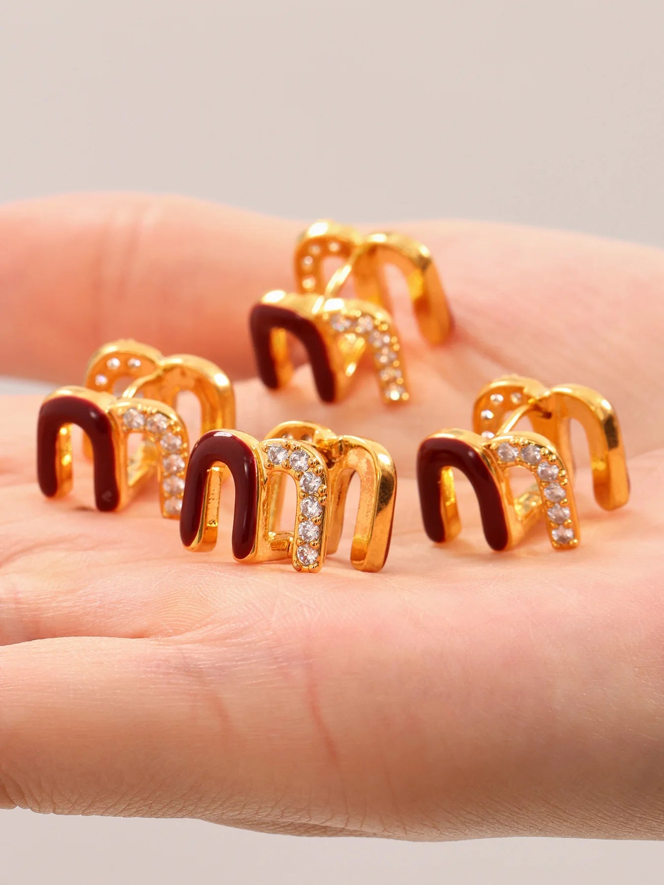 Wine Red Enamel Earrings For Women Copper Gold Plated Trendy Female Ear Studs Girls Charming Jewelry