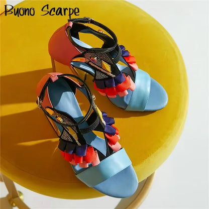 Fashion Rhinestones Chunky Heel Platform Women Sandals Summer All Match Belt Buckle Party Shoes Novelty Designer Sandalias New