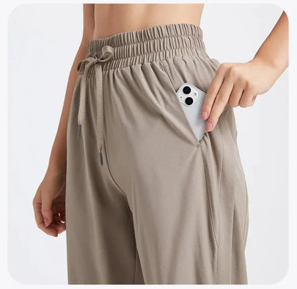 Elastic Waist Yoga Pants for Women Loose-Fitting Workout Pants Wide-Leg Drawstring Closure Stretchy High Waisted Jogging Jogger