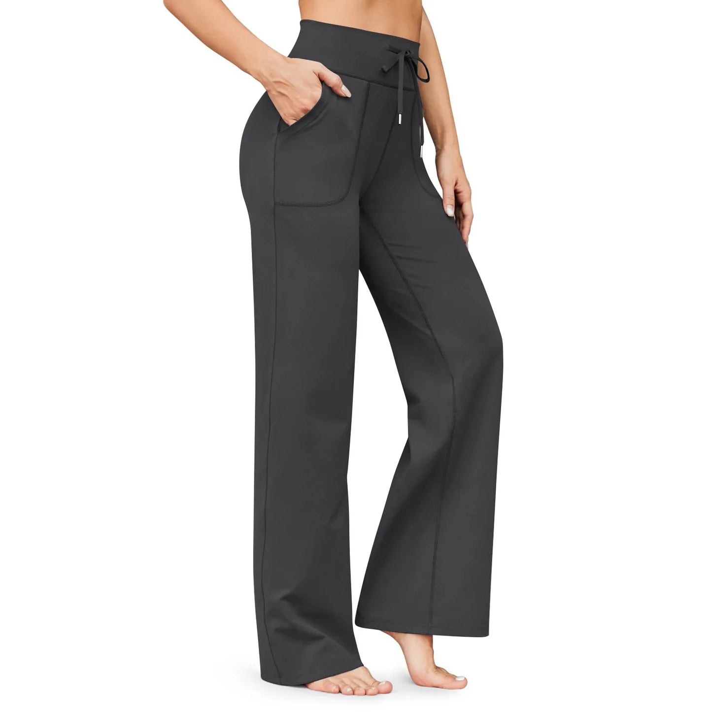 Wide Leg Yoga Pants For Women Solid Color High Waist Sweatpants With Pockets Stretch Comfy Workout Sports Trousers