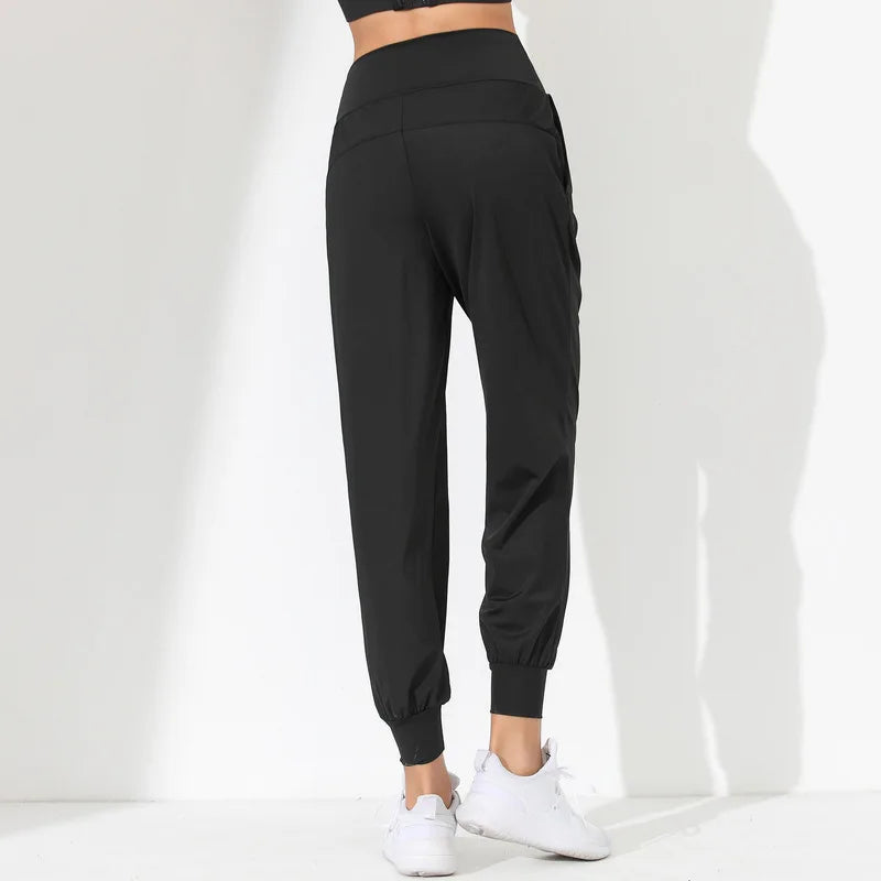 Woman Yoga Pants Hem Bound Running Fitness Loose Slim Quick-Dry Yoga Pants Pleated  Capris Pockets Jogging Pants Sports pants