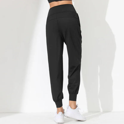 Woman Yoga Pants Hem Bound Running Fitness Loose Slim Quick-Dry Yoga Pants Pleated  Capris Pockets Jogging Pants Sports pants