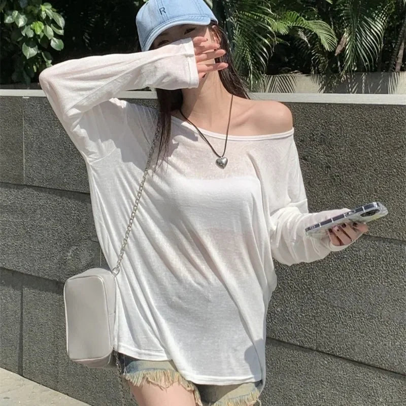 Women T-Shirts Casual Loose New Slightly Transparent O Neck Female Top Thin Sun Protection Tees Spring Summer 2025