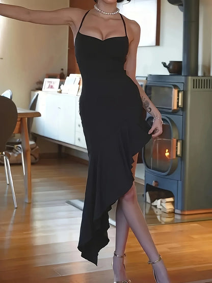 Dress for Women Summer Casual Fashion Sexy Halter Backless Ruffle Party Dress Evening Dresses Vestidos De Tricô Femenino