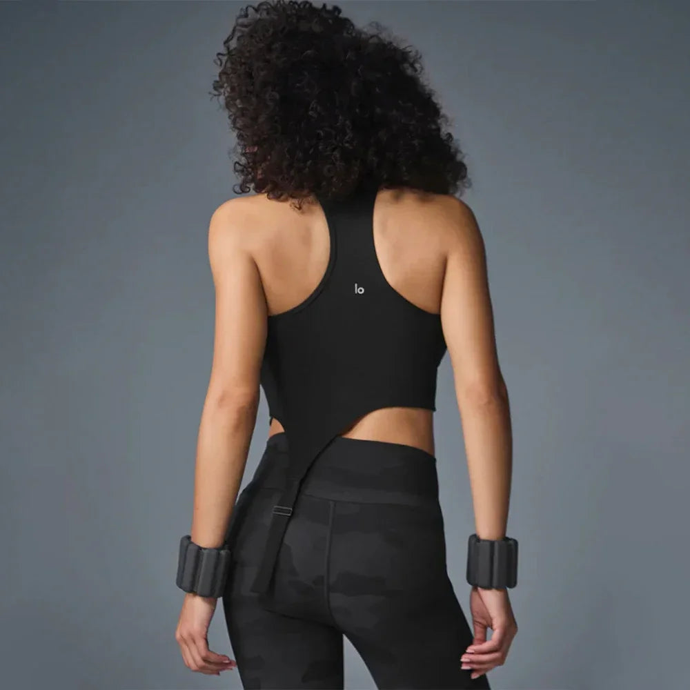 The new women's vest features a stylish design a ribbed fabric round-neck elastic casual top and a daily sports fitness yoga bra