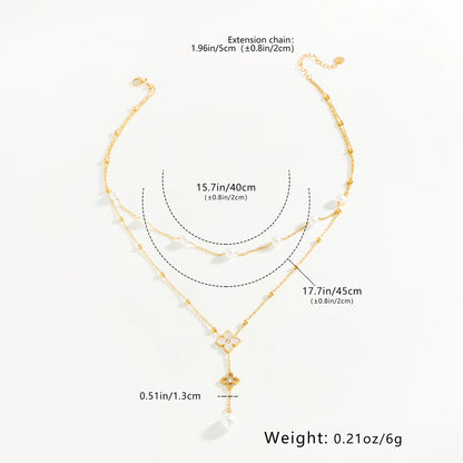 Women's fashion necklace Simple and elegant style double necklace pearl clover pendant inlaid shell Suitable for daily wear