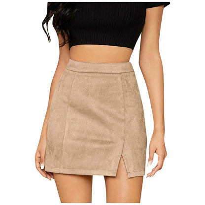 Skirts For Woman Women'S High Waist Faux Suede Side Split Short Skirt Roupas Femininas Traf Women 2024 Faldas  Mujeres New