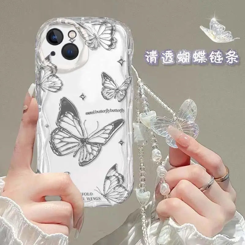 Fashion Butterfly Hand Chain Phone Case For Realme C67 C63 C53 C65 C11 C33 C31 C35 C55 C21Y C20 C21 C12 C15 C25 C30 GT6 Cover