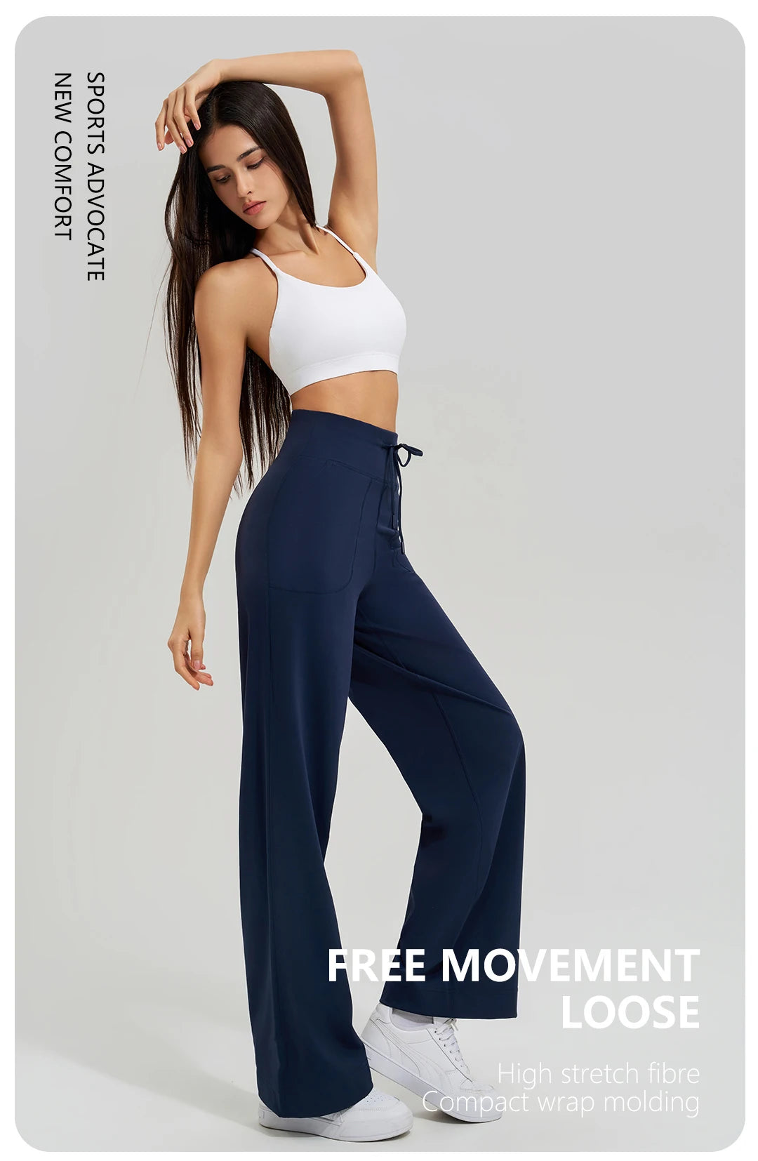 Women's High Waist Yoga Pants Gym Loose Running Yoga Pants Double Side Brushed with Pockets Pants Ties