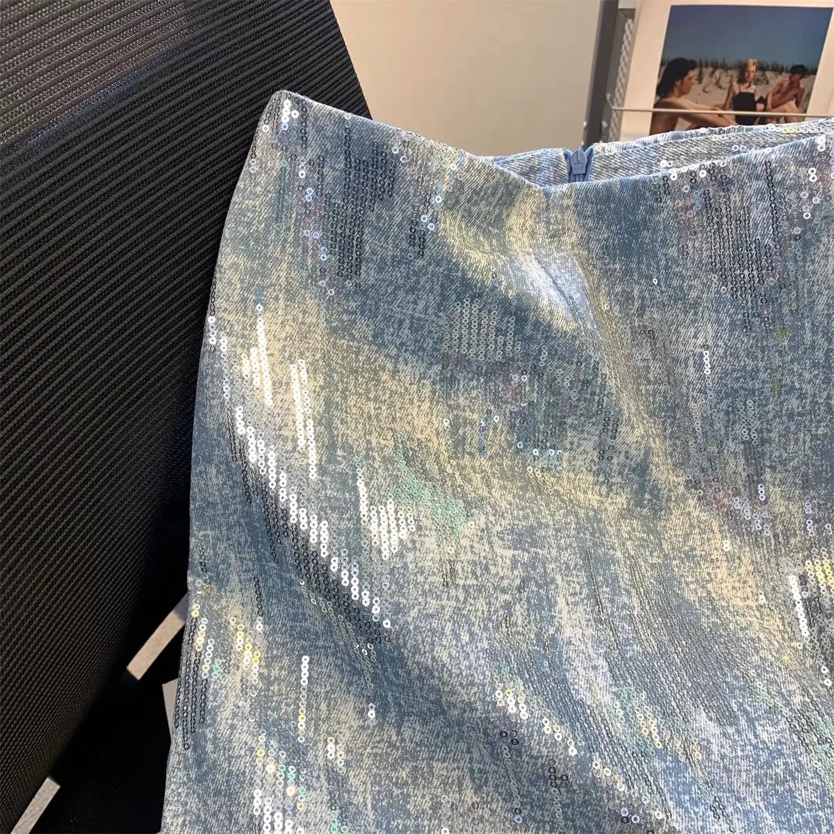 Blue Sequin Denim Skirt Jupe Femme Short Skirts for Women Korean Fashion Faldas Mujer Moda Spring Summer Y2k 2025 Casual High