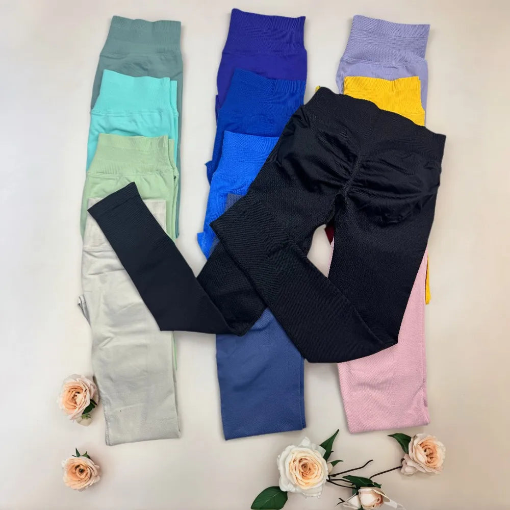 Woman Low Yoga Pants Tummy Control Squat Proof Gym Fitness Workout Scrunch Butt Tights Seamless Sports Leggings