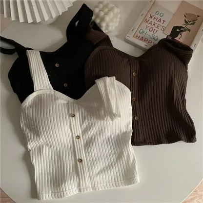 2025 Women's Cropped Tops with Bra Pads Summer Corset Korean Suspenders Vest Sexy Camisole Slim