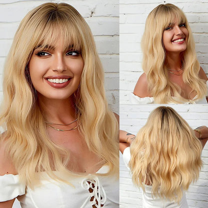 Ginger Curly Synthetic Wigs for Women Long Orange Wigs with Bangs Heat Resistant Hair Colored Party Cosplay Hair Wig