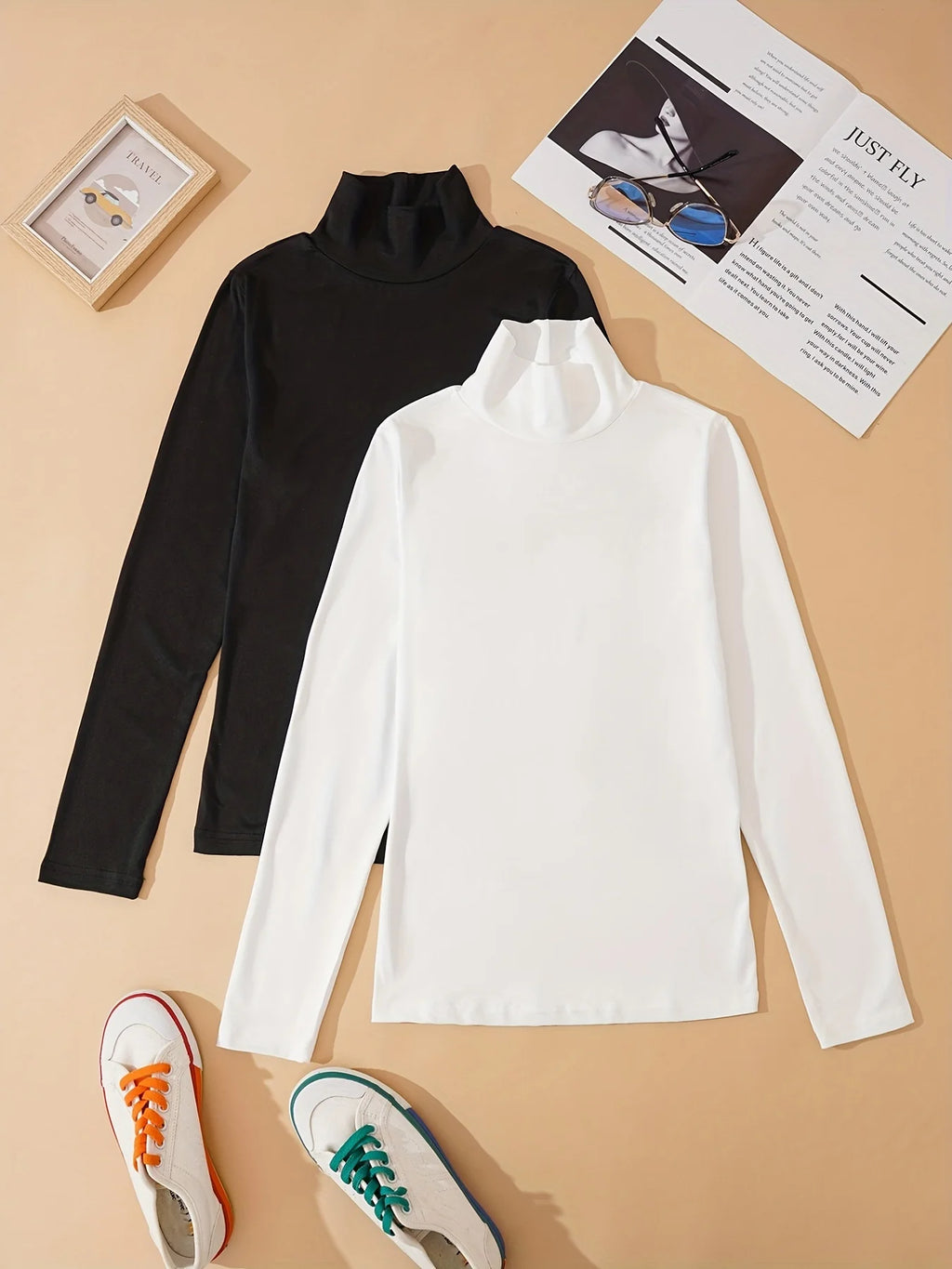 Women's Black White BottomTopS T-shirt Long Sleeves