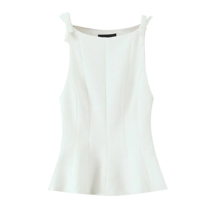 TRAF Top for Women Fashion Summer Short Skirt Hem Bow Sleeveless O-neck Blouse Street Clothing Vest Tank Chic Ladies Tops Mujer