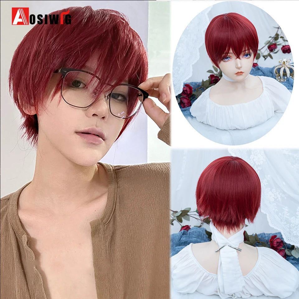 AOSIWIG  Short Curly Cosplay Men Boy Party Light Yellow Synthetic Heat Resistant Hair Wigs Men's Breathable Wig