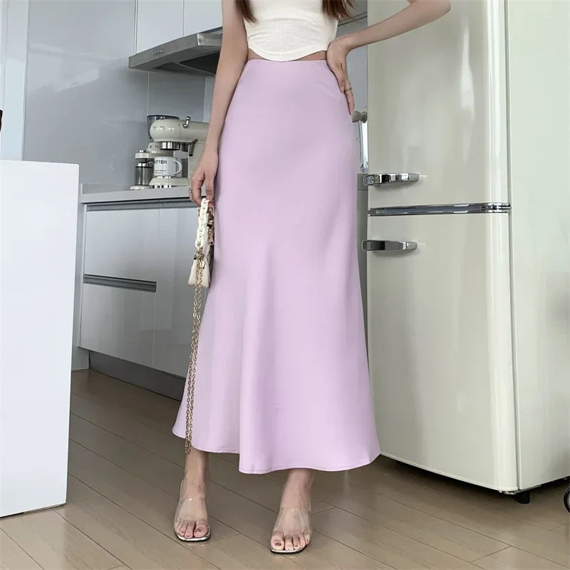 Satin Skirts for Women Korean Reviews Many Girls Clothes Women's 2025 Summer NEW High Waisted Mid Long Skirts Fashion women skir