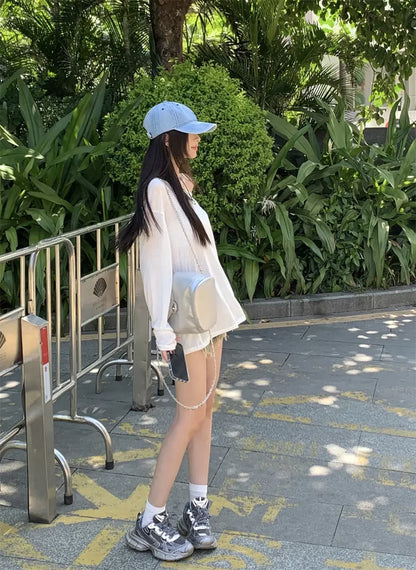 Women T-Shirts Casual Loose New Slightly Transparent O Neck Female Top Thin Sun Protection Tees Spring Summer 2025