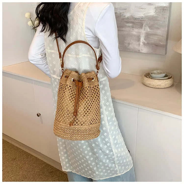 Weaving Bag Women 2024 New Fashion Bucket Bag Summer Niche Hundred Straw Beach Single Shoulder Crossbody Bag
