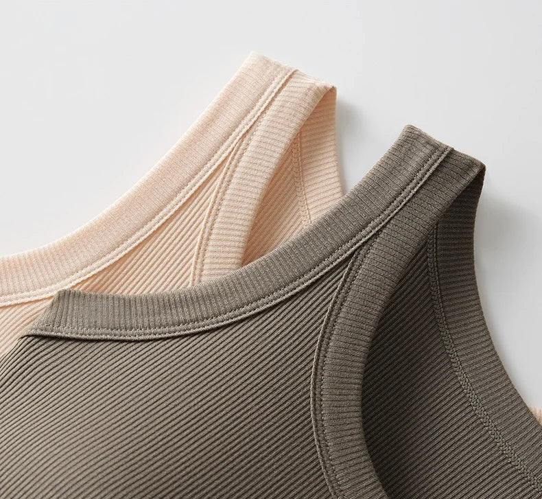 Women's Vest Tops With Built In Bra Neck Vest Padded Slim Fit Tank Tops Sexy Shirts Feminino Casual Underlay Shirt Slimming