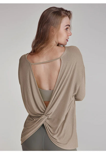 Women's Tops New Autumn Yoga Cover-up Loose Back Beauty Leisure Sports Fitness Top Light Breathable Long Sleeves Tee