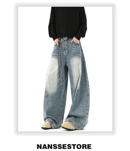 Women Blue Jeans Cargo Pants Streetwear High Waist American Wide Leg Pants Fashion Y2K Style Female Winter Straight Trousers