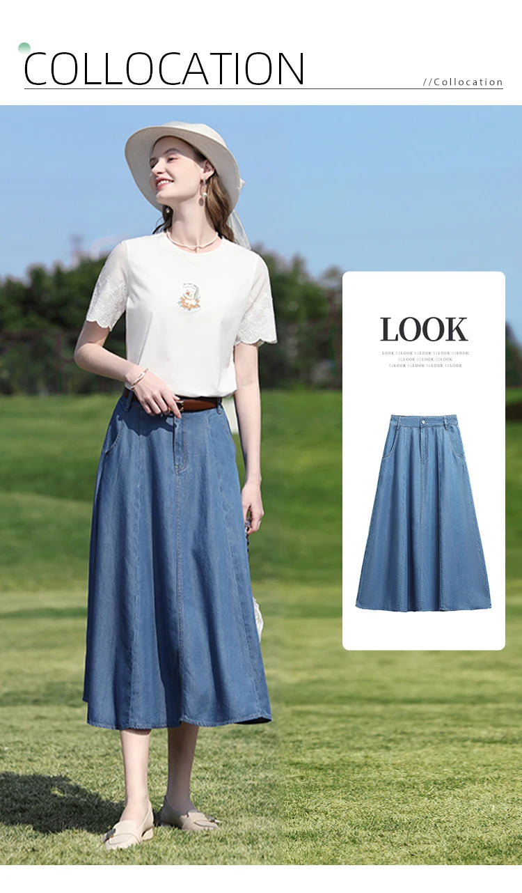 I BELIEVE YOU Top For Women 2025 New Summer T-shirt White O-Neck Studded Beads Embroidery Splicing Commuting T-shirt 2252016014