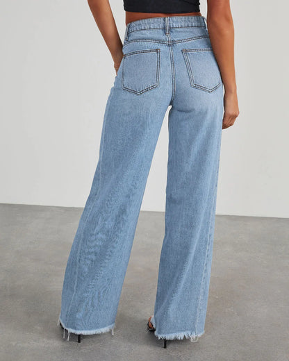 High-waisted Straight-leg Furred Jeans, Women's New Fashion High-waisted Wide-leg Pants Jeans,spring and Autumn for Women Y2k