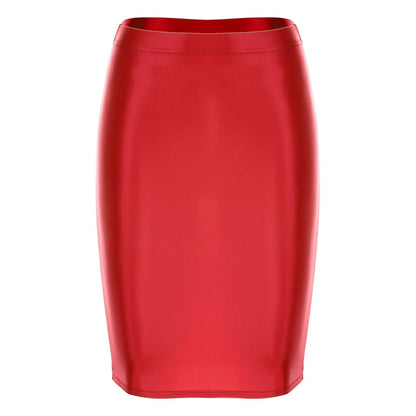 Mini Skirts Skirt For Women Autumn Bodycon Clubwear Glossy Shiny Stretchy Summer Tight Fitting High Waist Knee-length